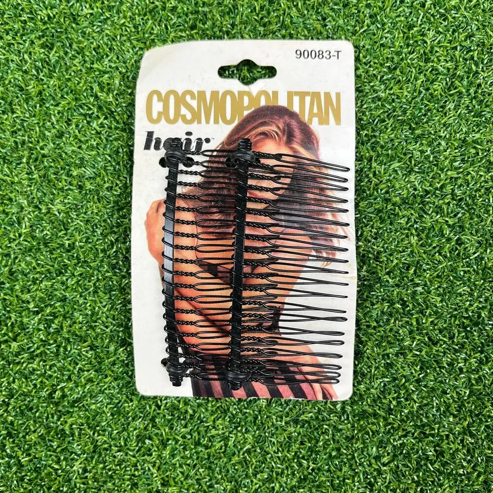Vintage 2Pc Cosmopolitan Black Metal Hair Comb Clip NEW